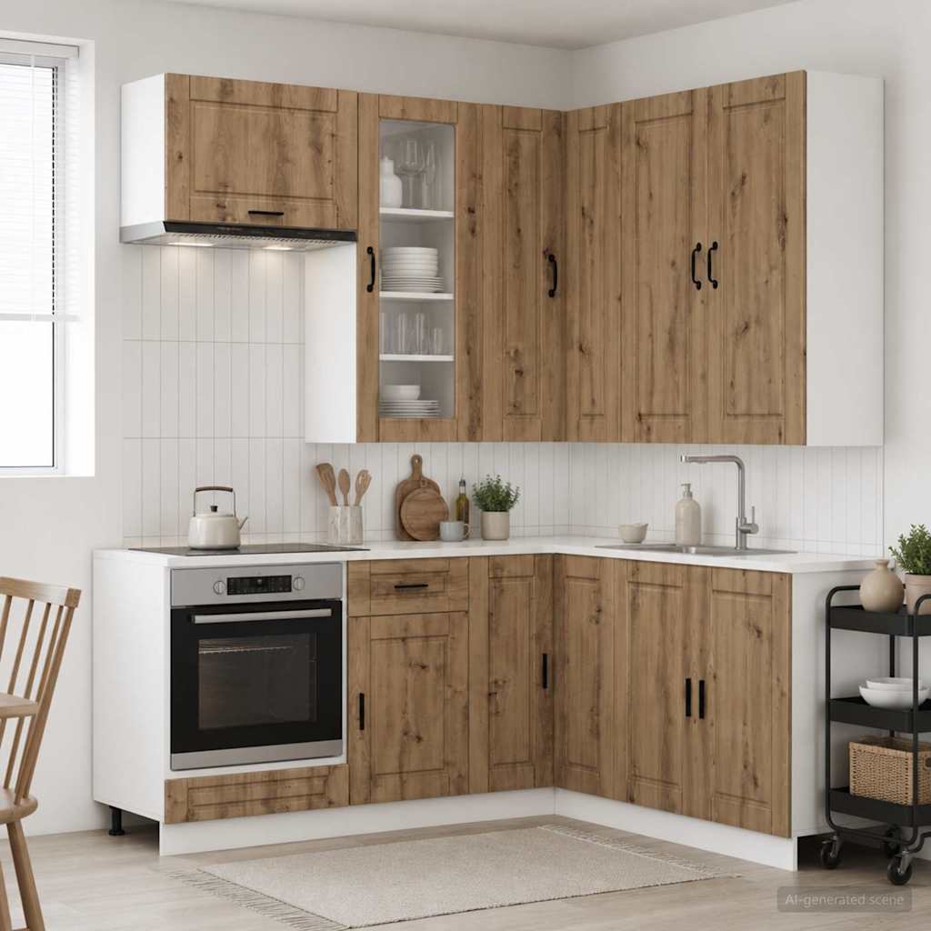 vidaXL Keukenblok PORTO 8 pcs Wit Bewerkt hout
