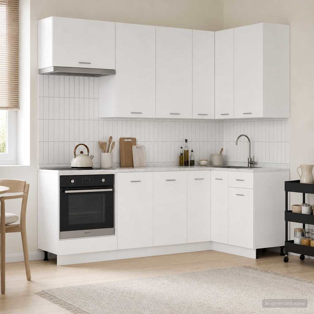 vidaXL Keukenblok LYON 8 pcs Wit Bewerkt hout