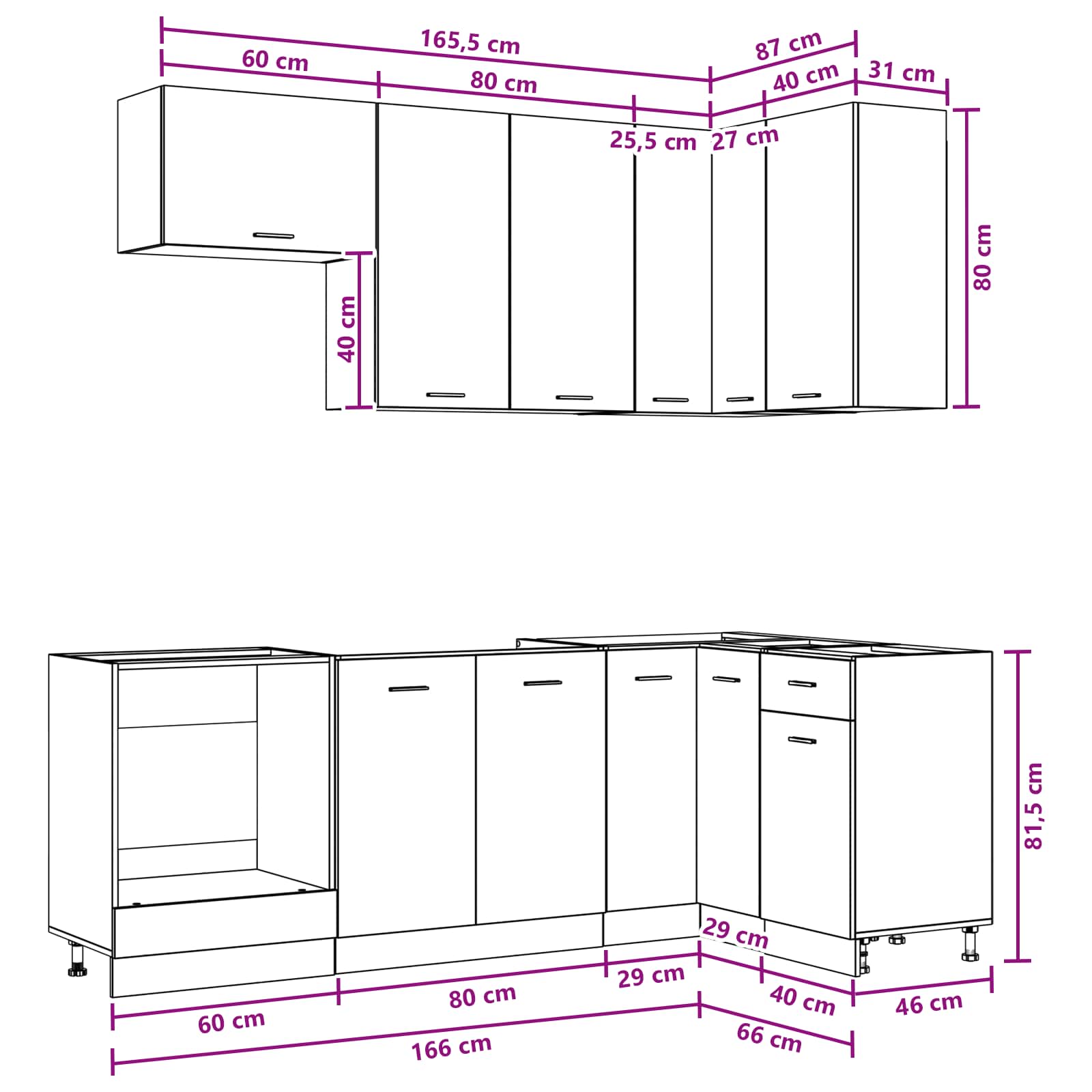 vidaXL Keukenblok LYON 8 pcs Wit Bewerkt hout