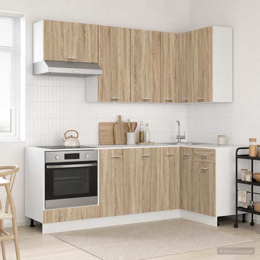 vidaXL Keukenblok LYON 8 pcs Wit Bewerkt hout