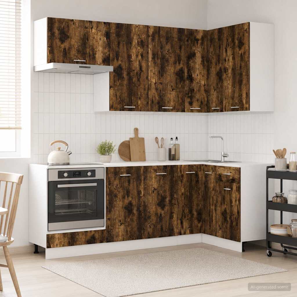 vidaXL Keukenblok LYON 8 pcs Wit Bewerkt hout