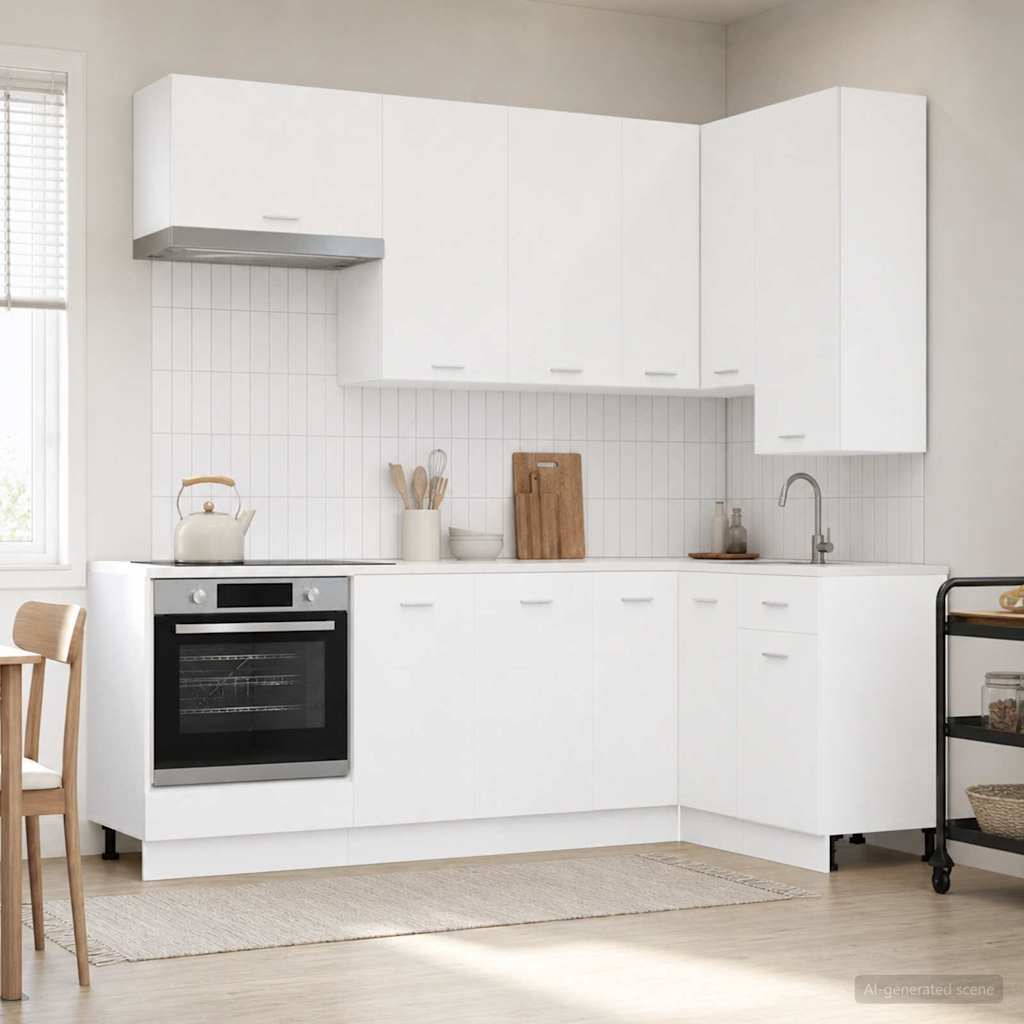 vidaXL Keukenblok LYON 8 pcs Wit Bewerkt hout