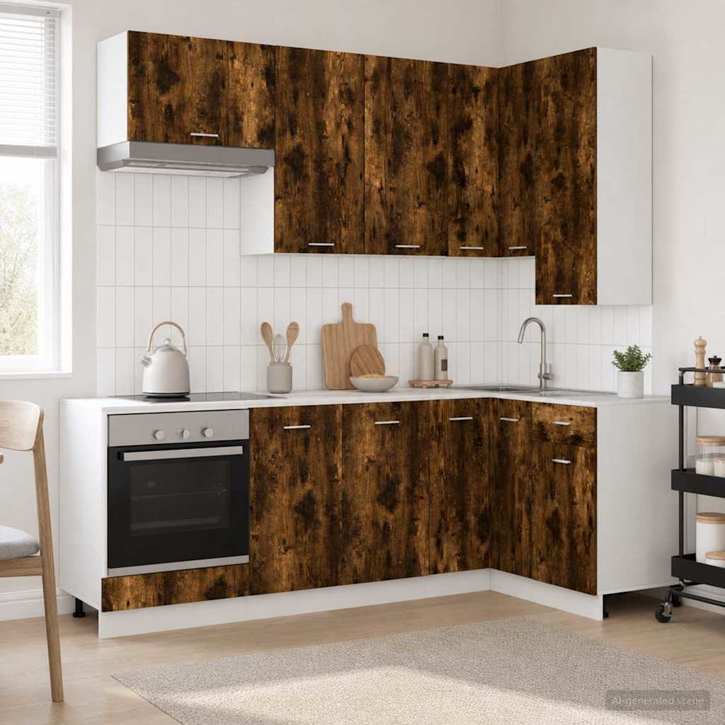 vidaXL Keukenblok LYON 8 pcs Wit Bewerkt hout
