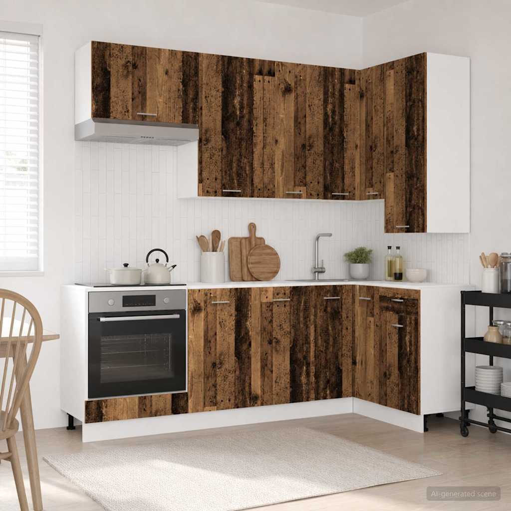 vidaXL Keukenblok LYON 8 pcs Wit Bewerkt hout