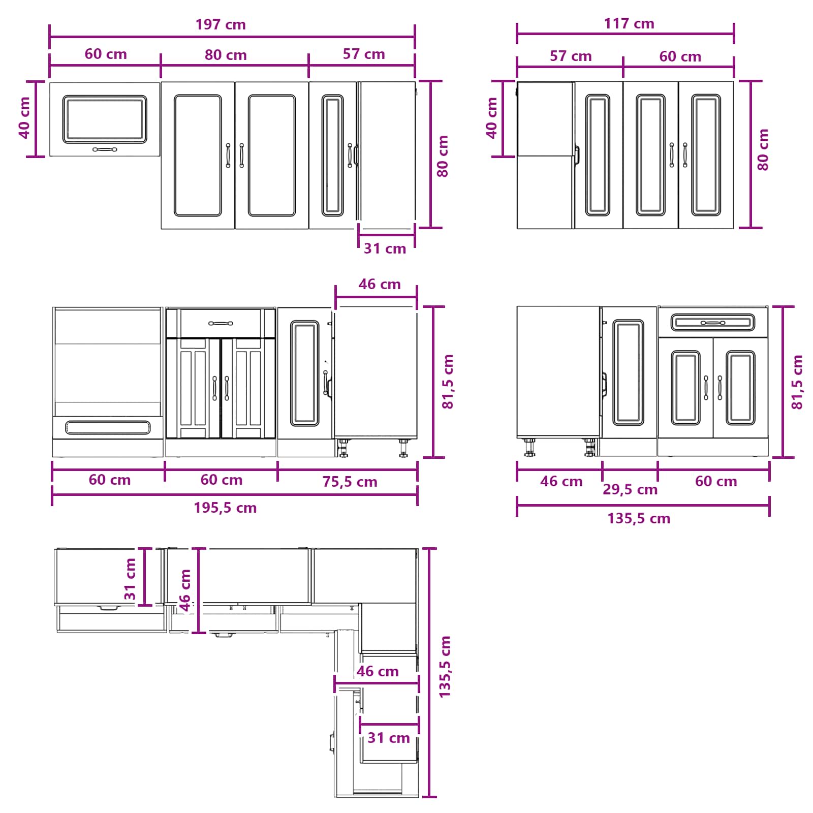 vidaXL Keukenblok KALMAR 8 pcs Wit Bewerkt hout