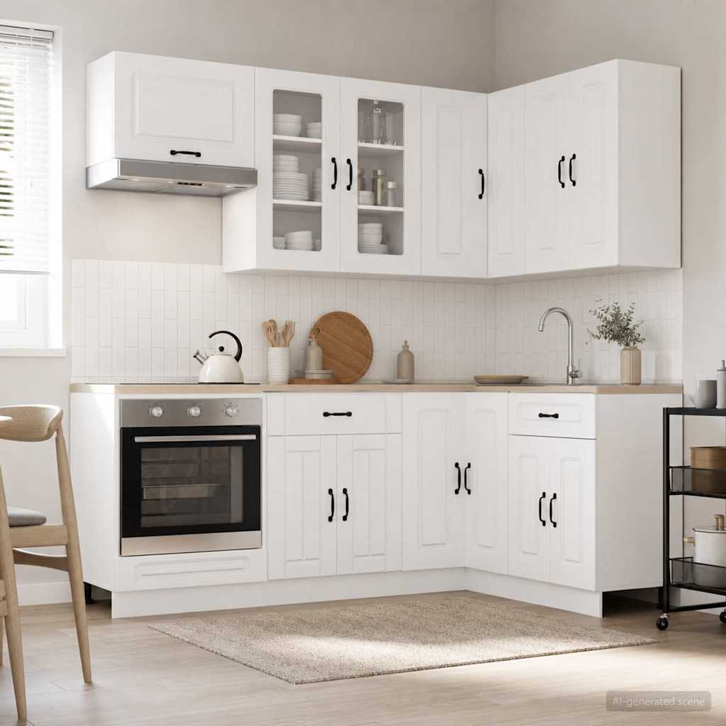 vidaXL Keukenblok KALMAR 8 pcs Wit Bewerkt hout