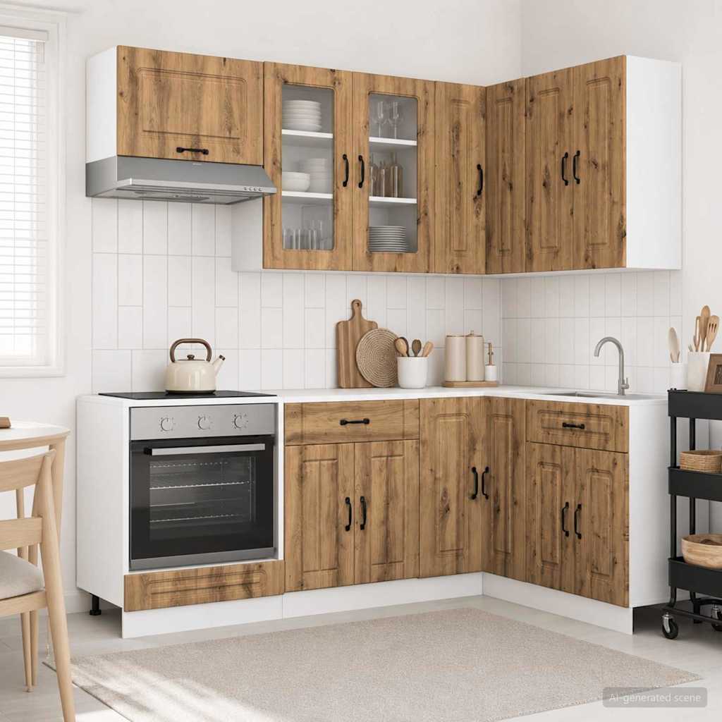 vidaXL Keukenblok KALMAR 8 pcs Wit Bewerkt hout