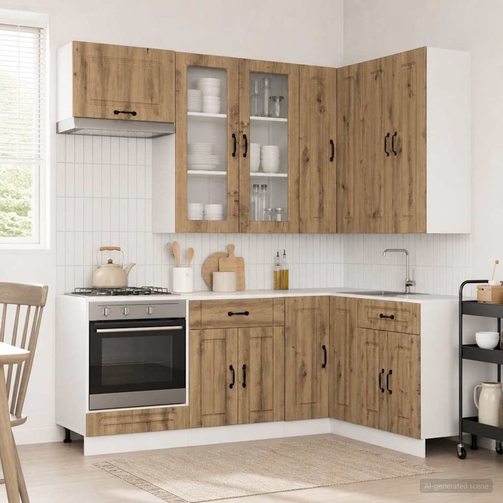 vidaXL Keukenblok KALMAR 8 pcs Wit Bewerkt hout