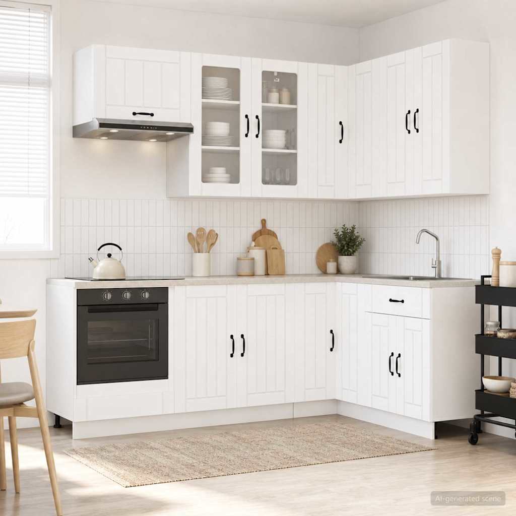 vidaXL Keukenblok LUCCA 8 pcs Wit Bewerkt hout