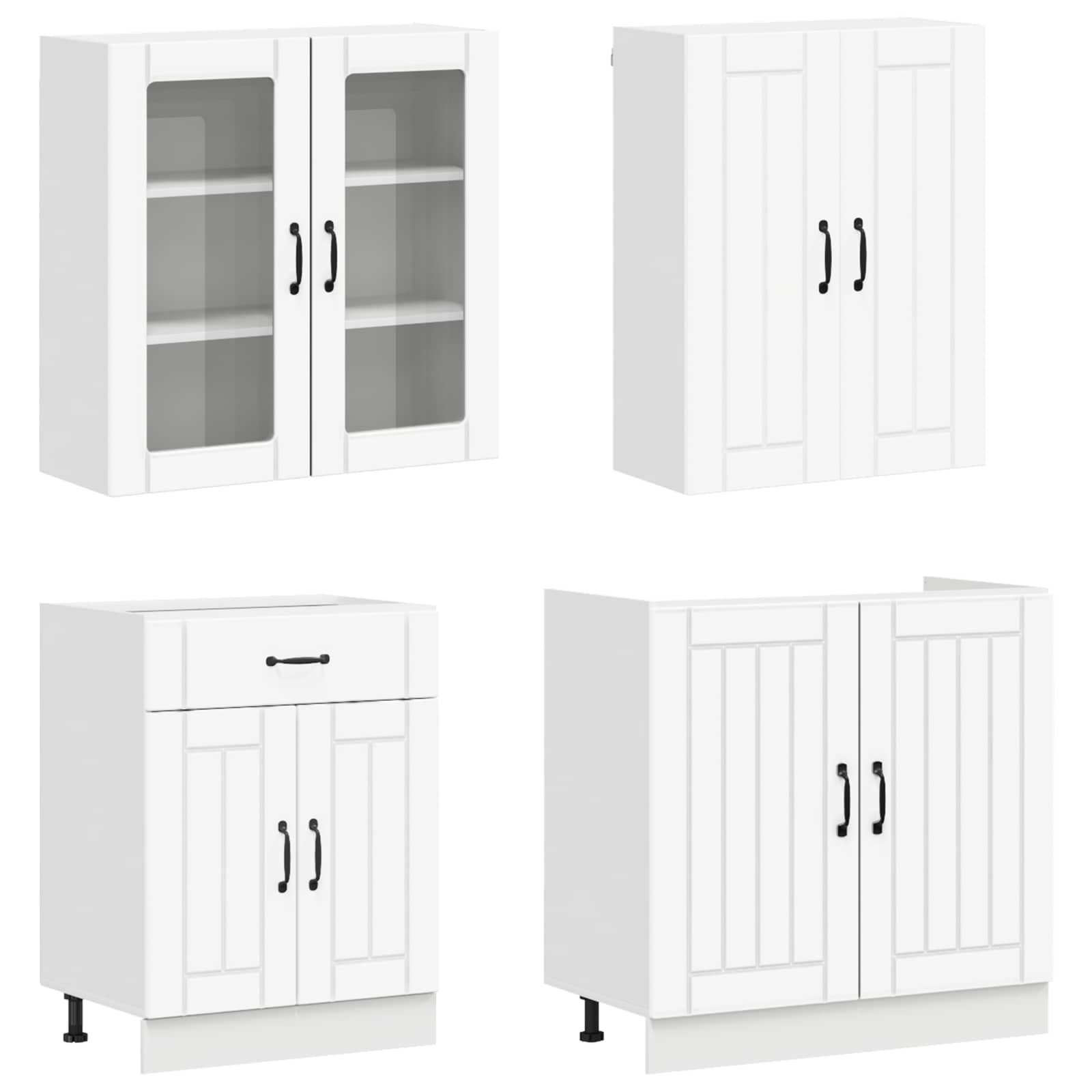 vidaXL Keukenblok LUCCA 8 pcs Wit Bewerkt hout