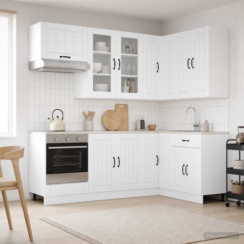 vidaXL Keukenblok LUCCA 8 pcs Wit Bewerkt hout