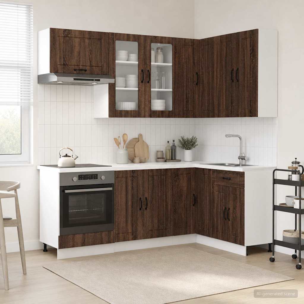vidaXL Keukenblok LUCCA 8 pcs Wit Bewerkt hout