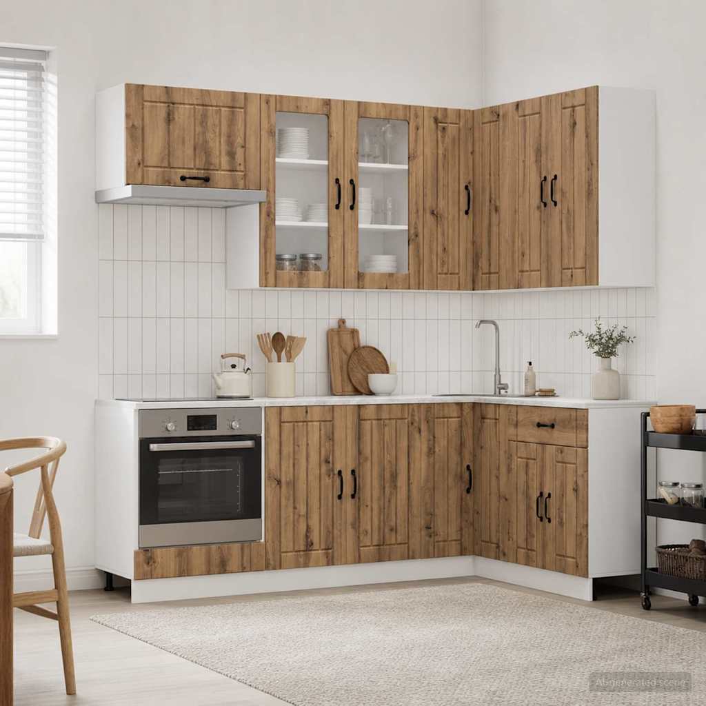 vidaXL Keukenblok LUCCA 8 pcs Wit Bewerkt hout
