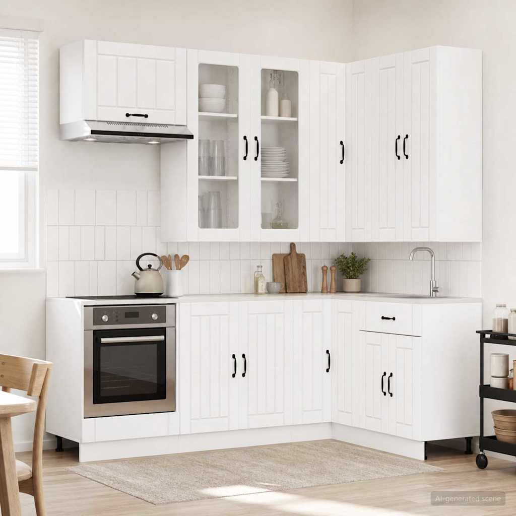 vidaXL Keukenblok LUCCA 8 pcs Wit Bewerkt hout