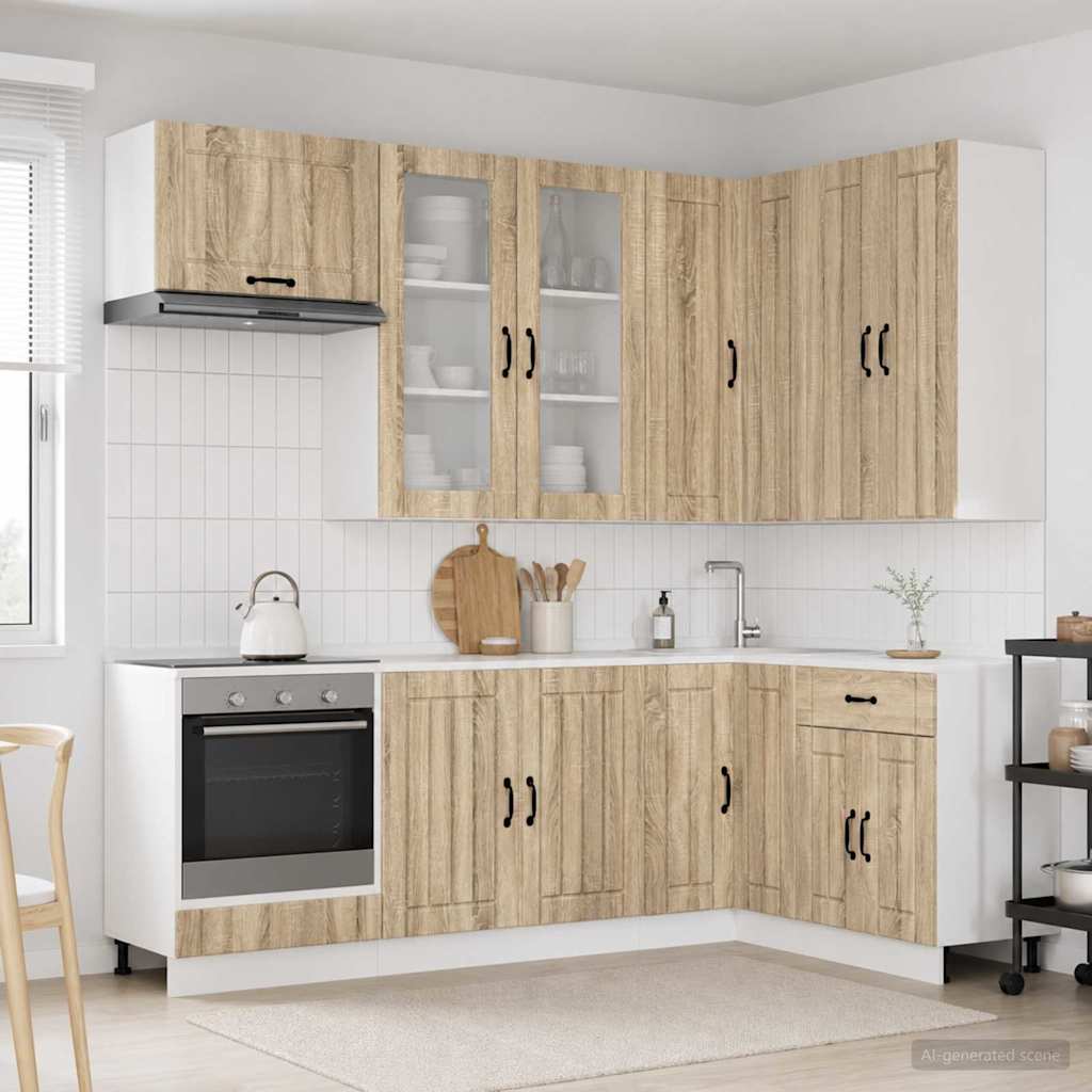 vidaXL Keukenblok LUCCA 8 pcs Wit Bewerkt hout