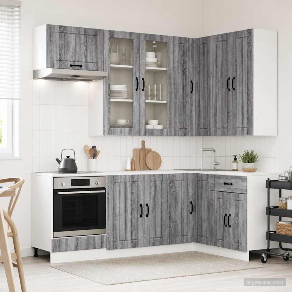 vidaXL Keukenblok LUCCA 8 pcs Wit Bewerkt hout