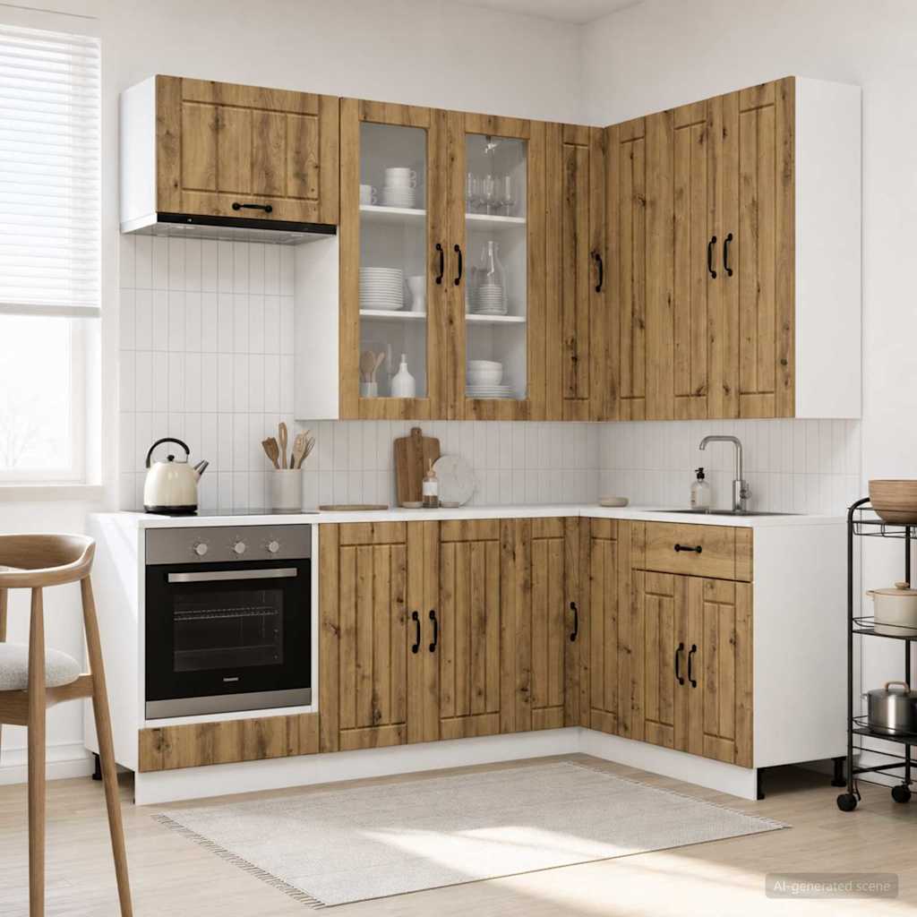 vidaXL Keukenblok LUCCA 8 pcs Wit Bewerkt hout