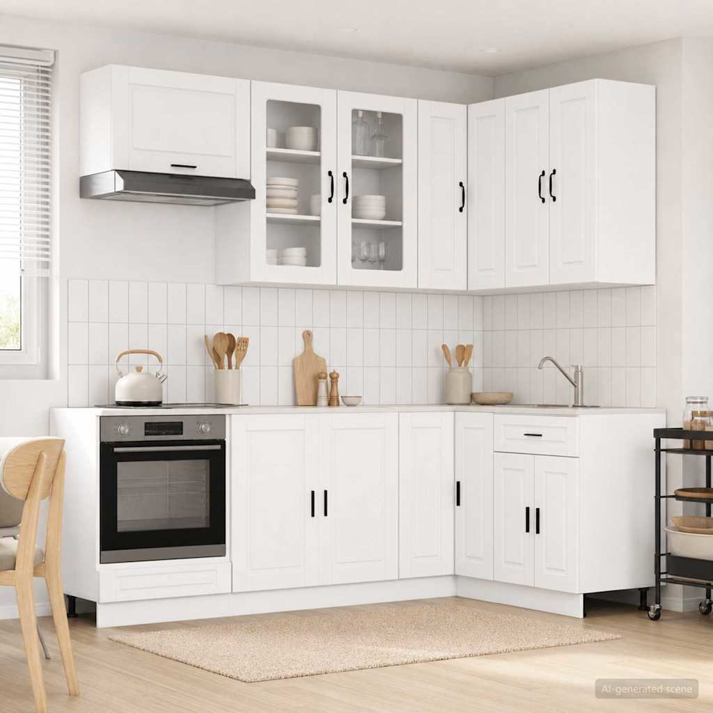 vidaXL Keukenblok PORTO 8 pcs Wit Bewerkt hout