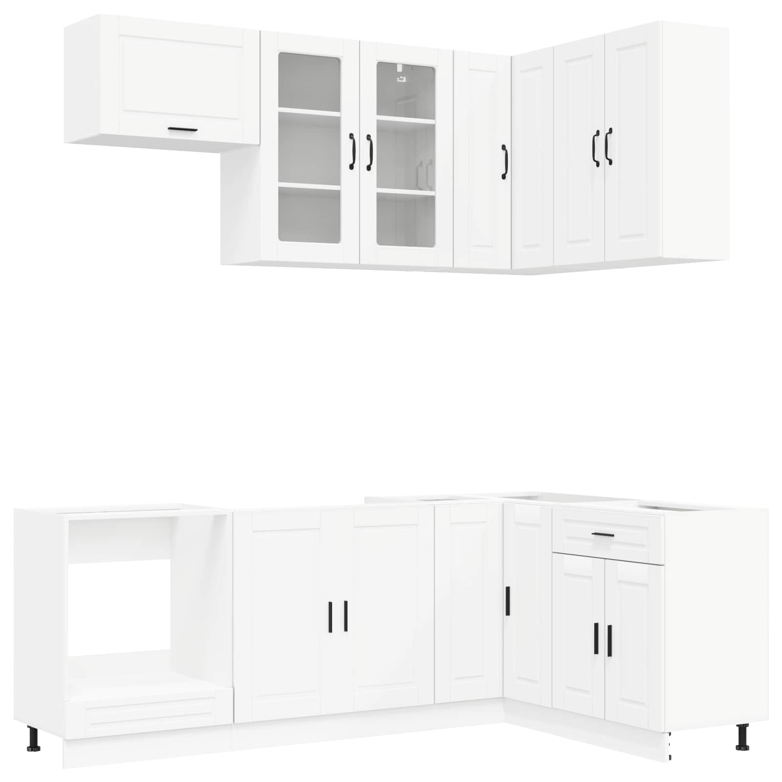 vidaXL Keukenblok PORTO 8 pcs Wit Bewerkt hout