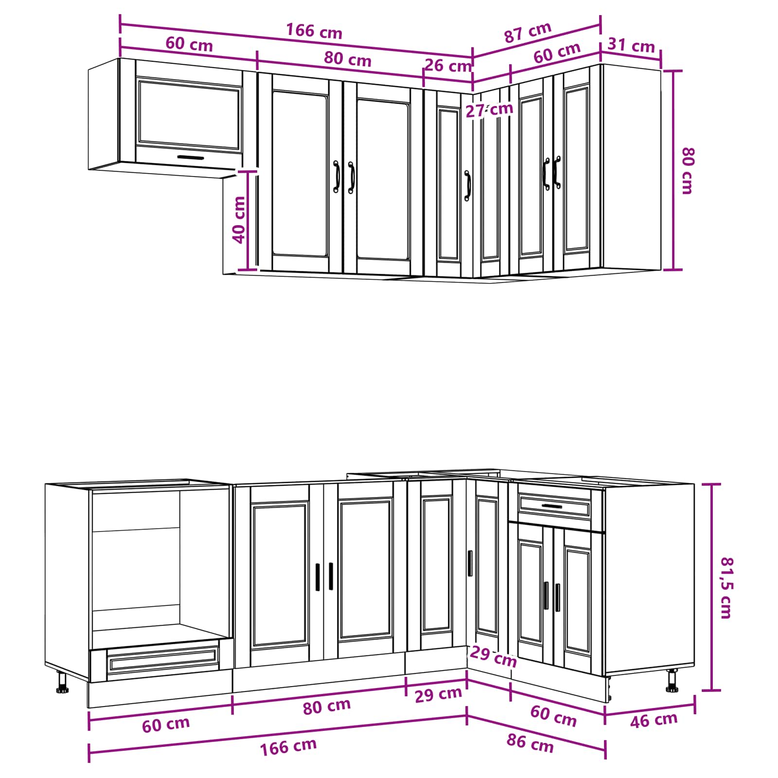 vidaXL Keukenblok PORTO 8 pcs Wit Bewerkt hout