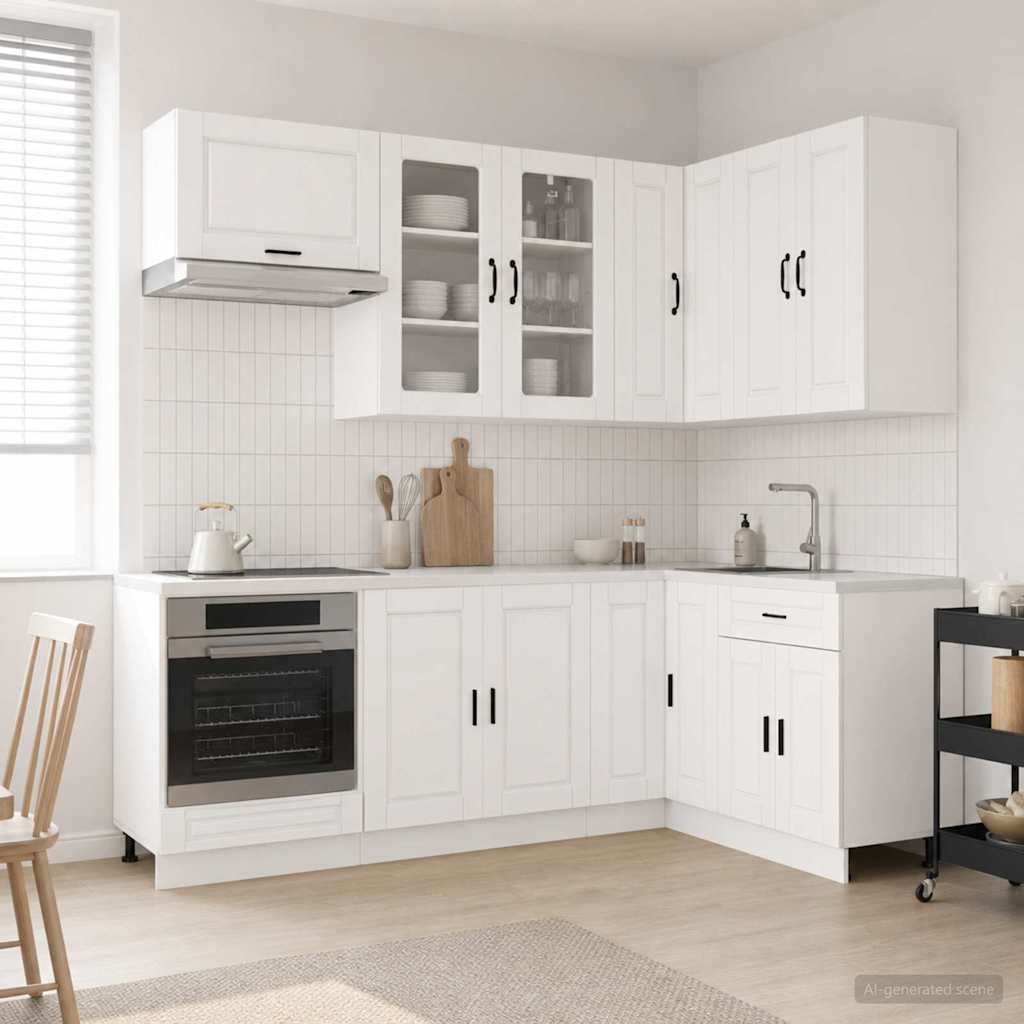 vidaXL Keukenblok PORTO 8 pcs Wit Bewerkt hout