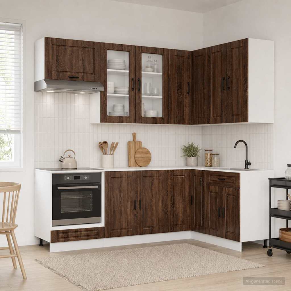 vidaXL Keukenblok PORTO 8 pcs Wit Bewerkt hout
