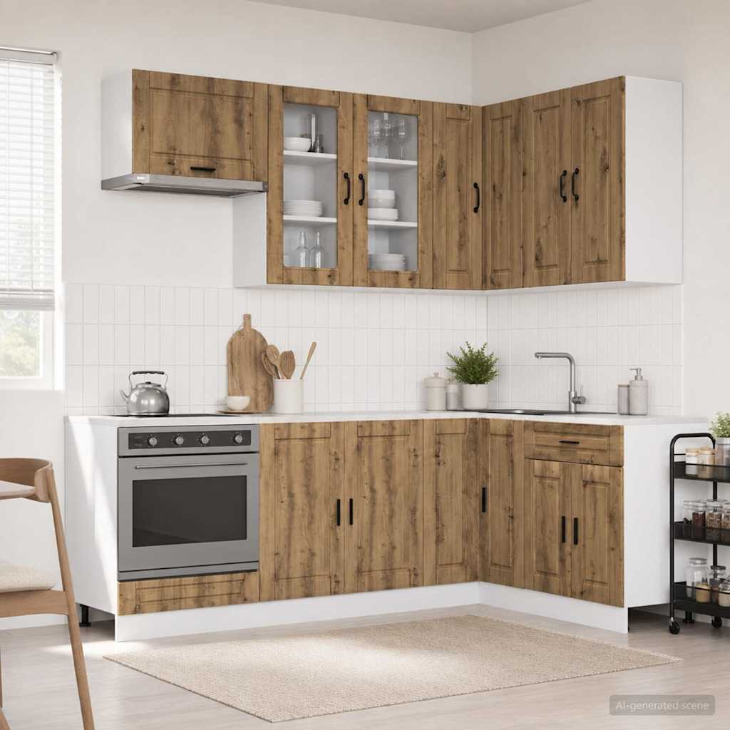 vidaXL Keukenblok PORTO 8 pcs Wit Bewerkt hout