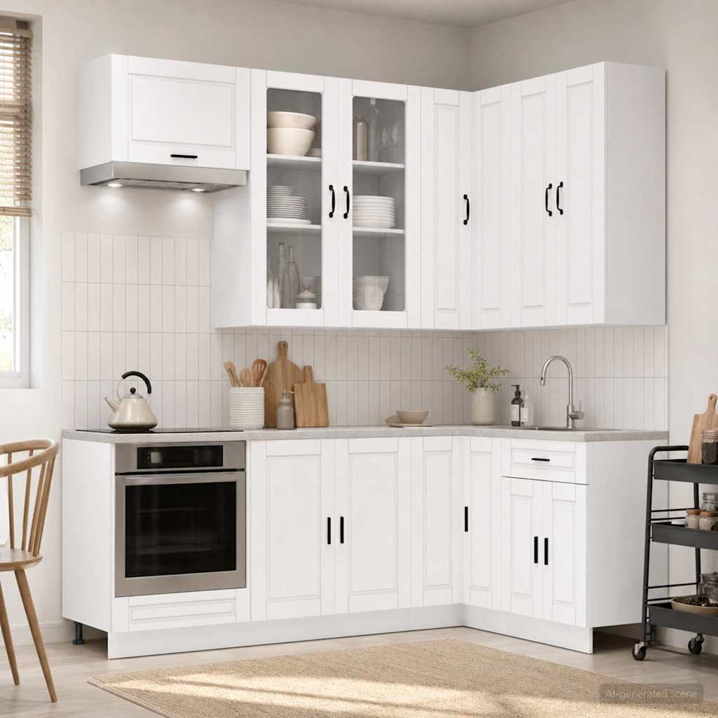 vidaXL Keukenblok PORTO 8 pcs Wit Bewerkt hout