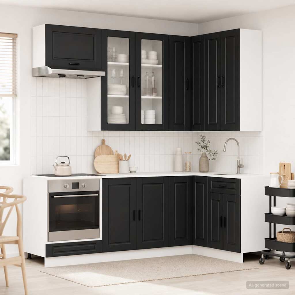 vidaXL Keukenblok PORTO 8 pcs Wit Bewerkt hout