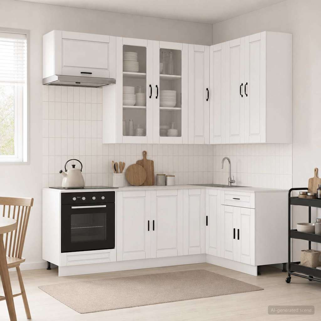 vidaXL Keukenblok PORTO 8 pcs Wit Bewerkt hout