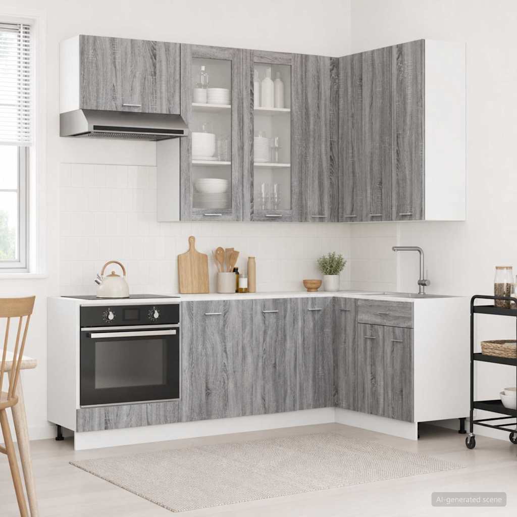 vidaXL Keuken Eenheid LYON 8 pcs Wit Bewerkt hout