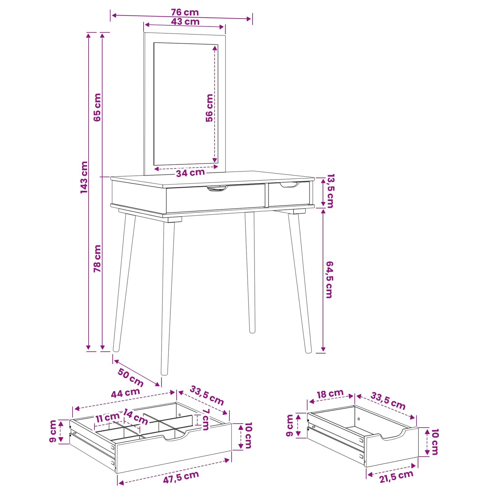 vidaXL Toilettafel Set FAUSKE 2 pcs Wit 76 x 50 x 143 cm