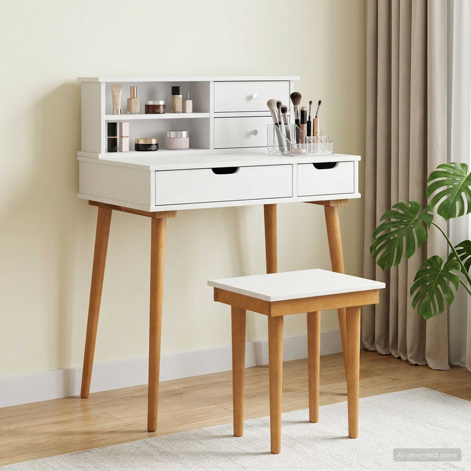 vidaXL Toilettafel Set FAUSKE 2 pcs Wit 76 x 50 x 143 cm