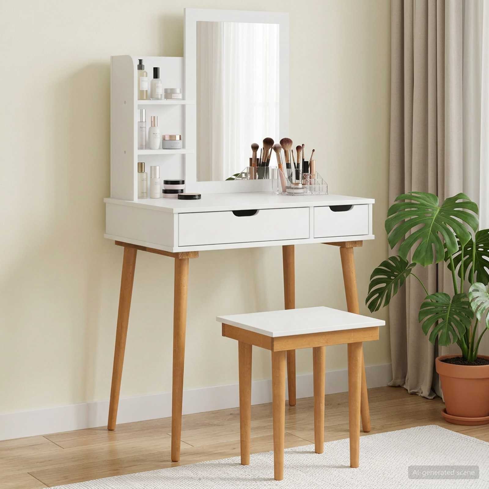 vidaXL Toilettafel Set FAUSKE 2 pcs Wit 76 x 50 x 143 cm