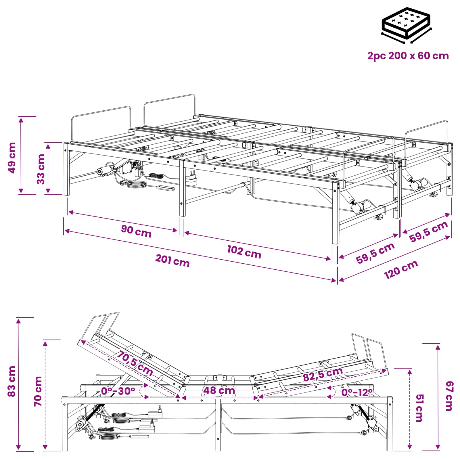 vidaXL Elektrisch Verstelbaar Bedframe Zwart 120 x 190 cm Staal