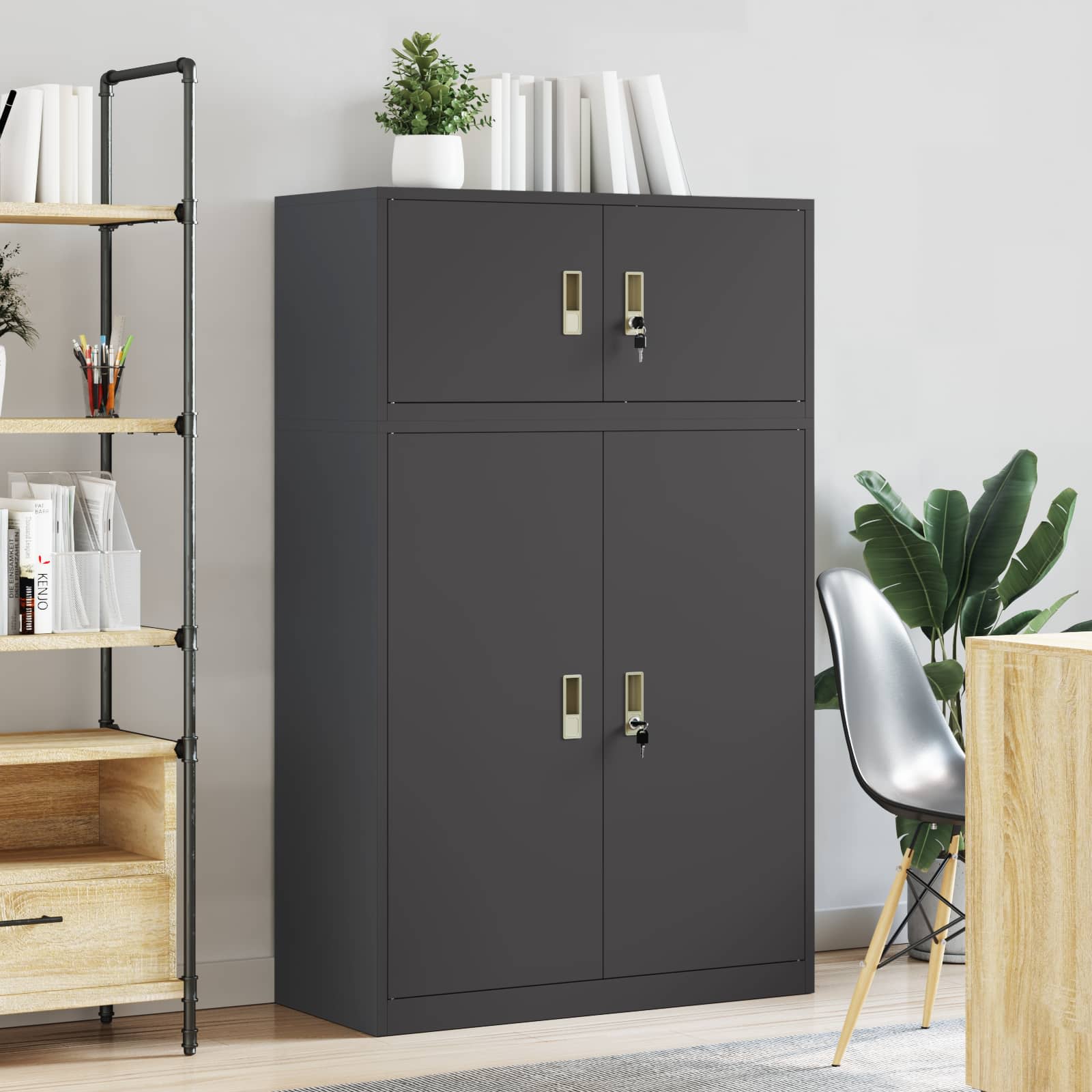 vidaXL Opbergkast 2 st Zwart 90 x 40 x 130 cm Staal Vergrendelbaar