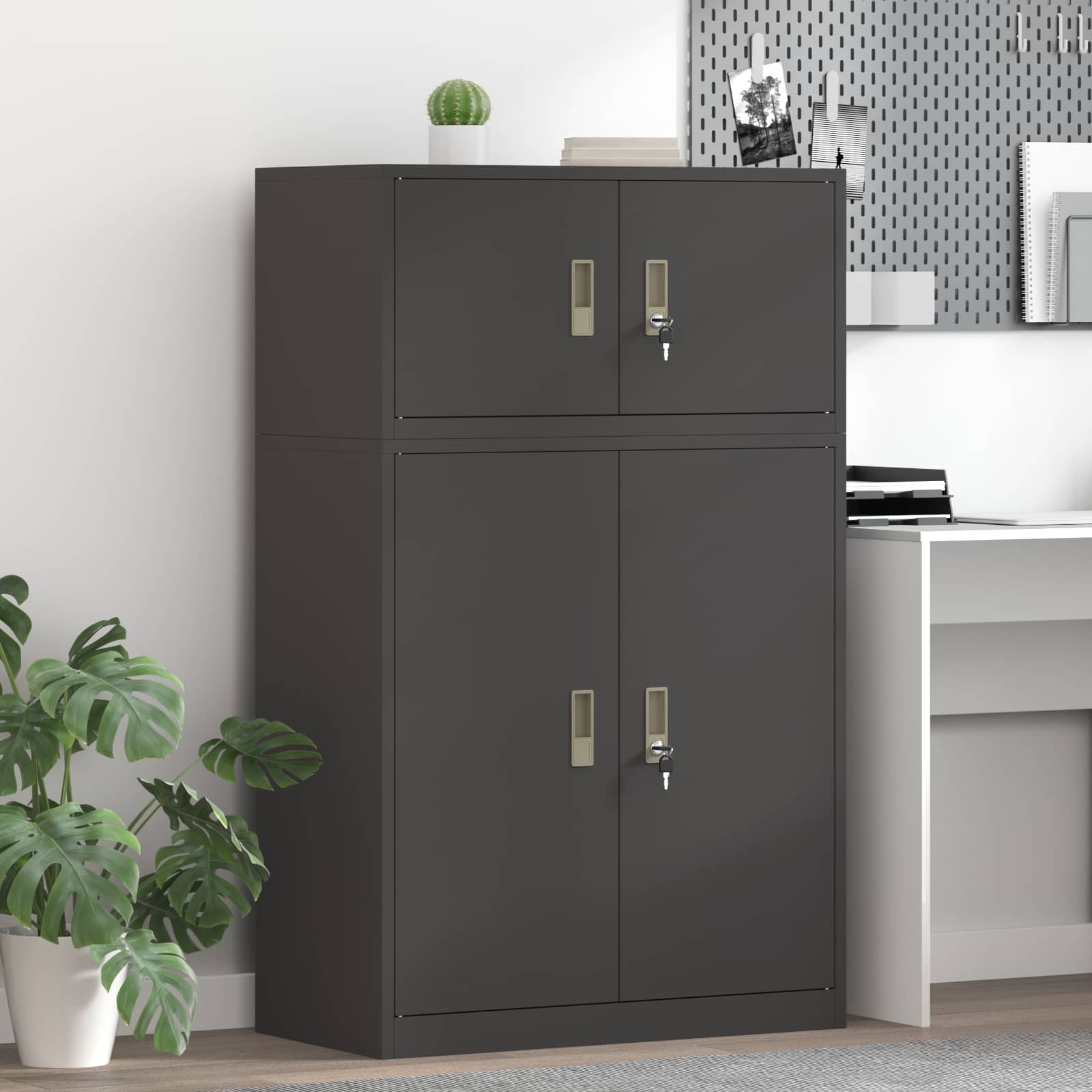 vidaXL Opbergkast 2 st Zwart 90 x 40 x 130 cm Staal Vergrendelbaar