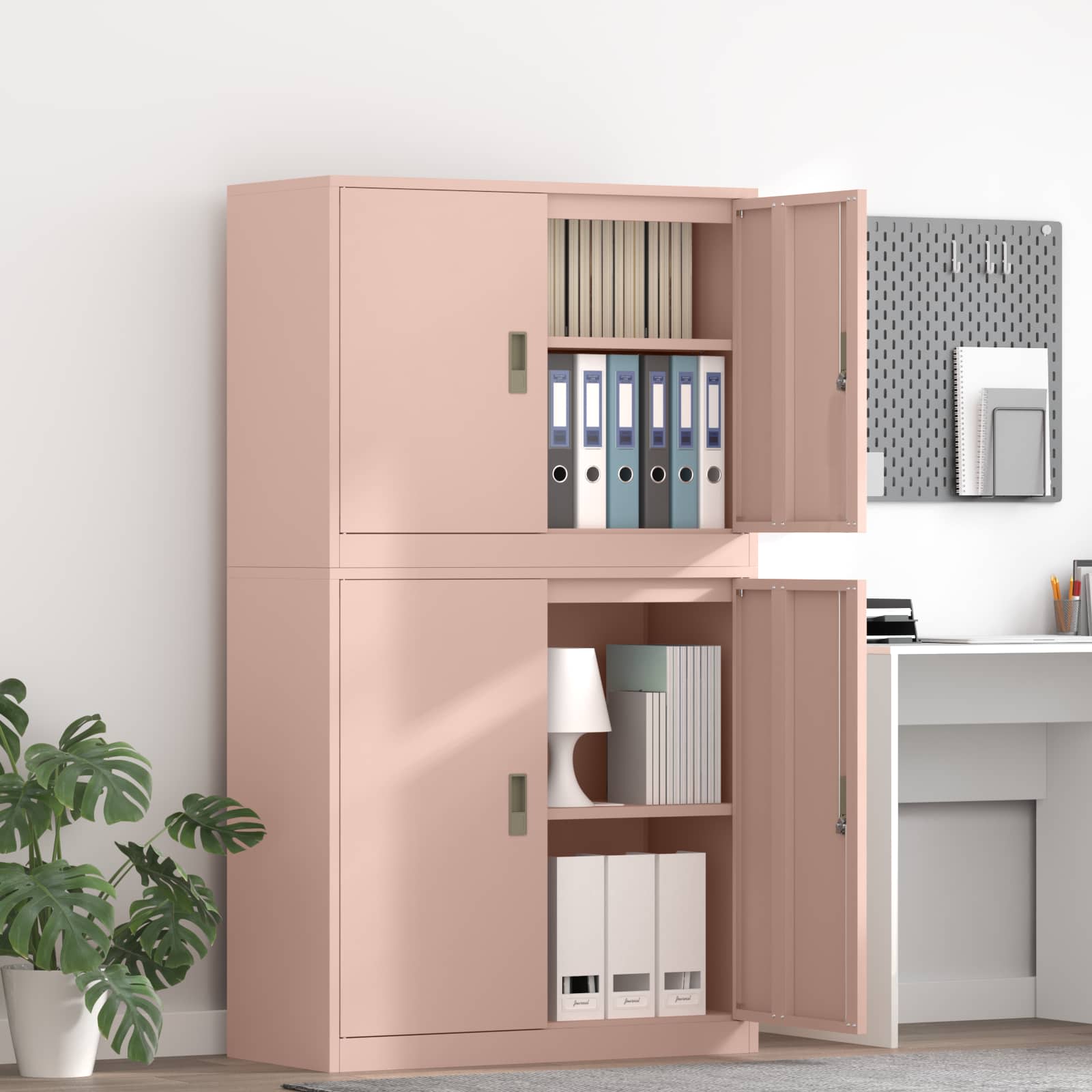 vidaXL Opbergkast 2 st Roze 90 x 40 x 160 cm Staal Vergrendelbaar