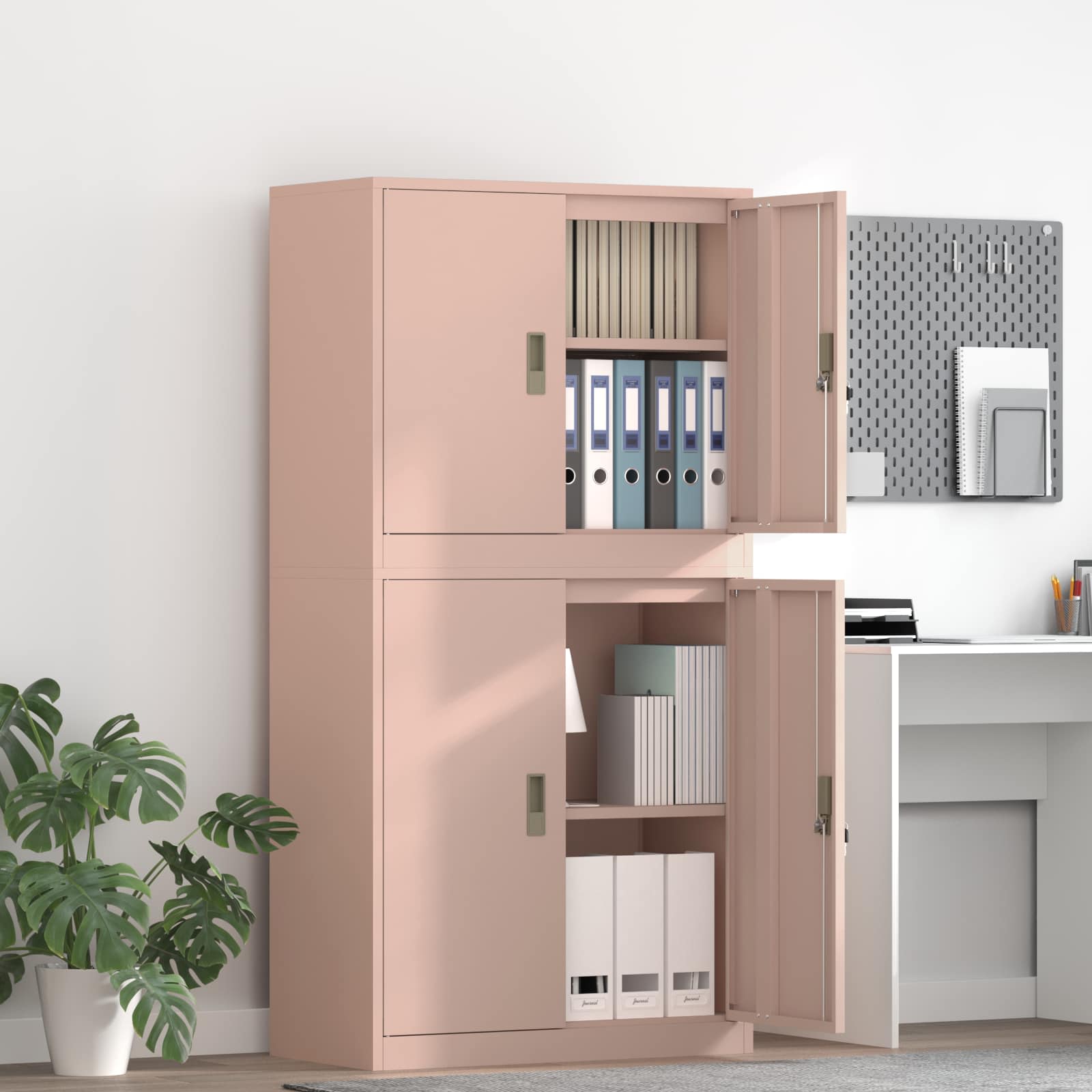 vidaXL Opbergkast 2 st Roze 90 x 40 x 160 cm Staal Vergrendelbaar