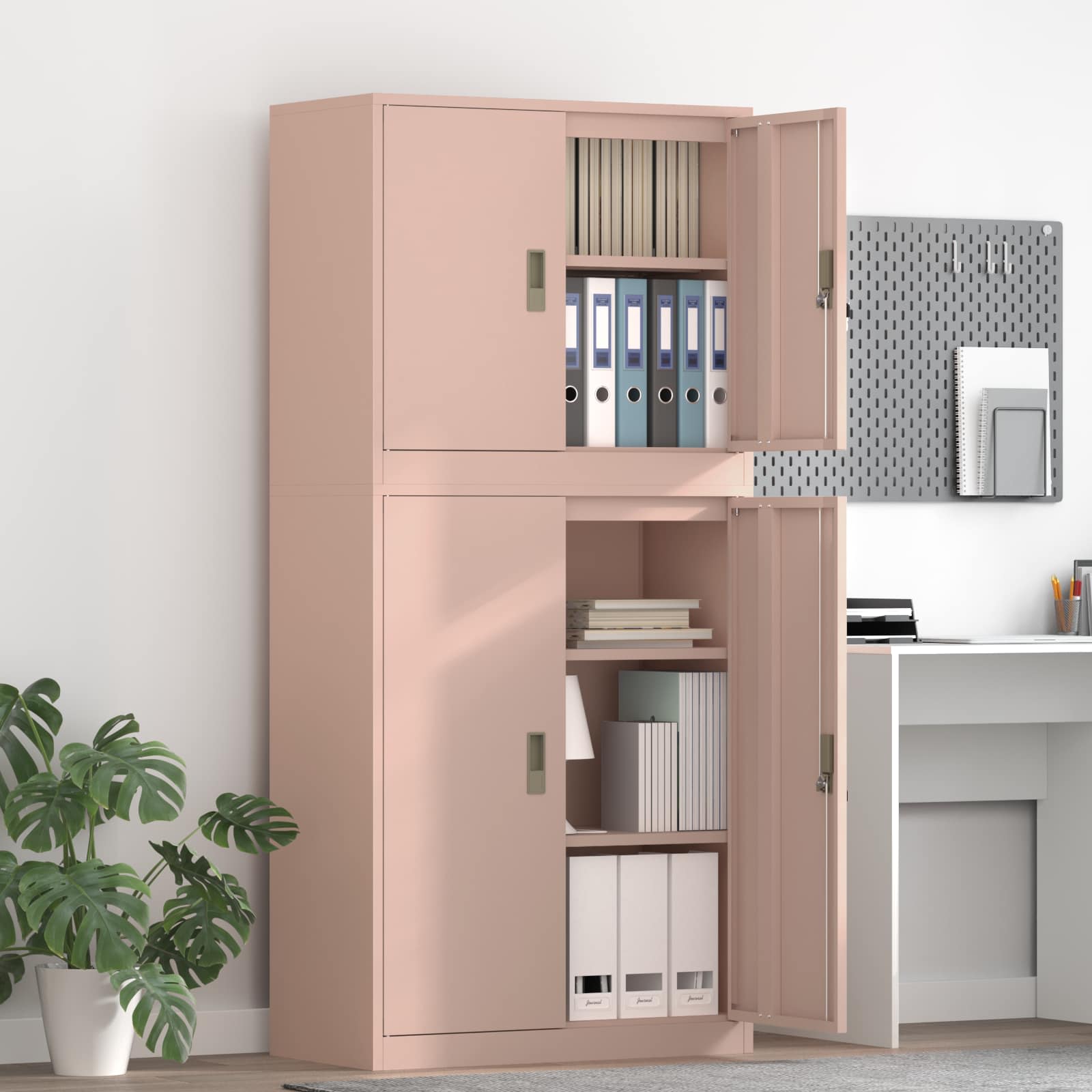 vidaXL Opbergkast 2 st Roze 90 x 40 x 160 cm Staal Vergrendelbaar