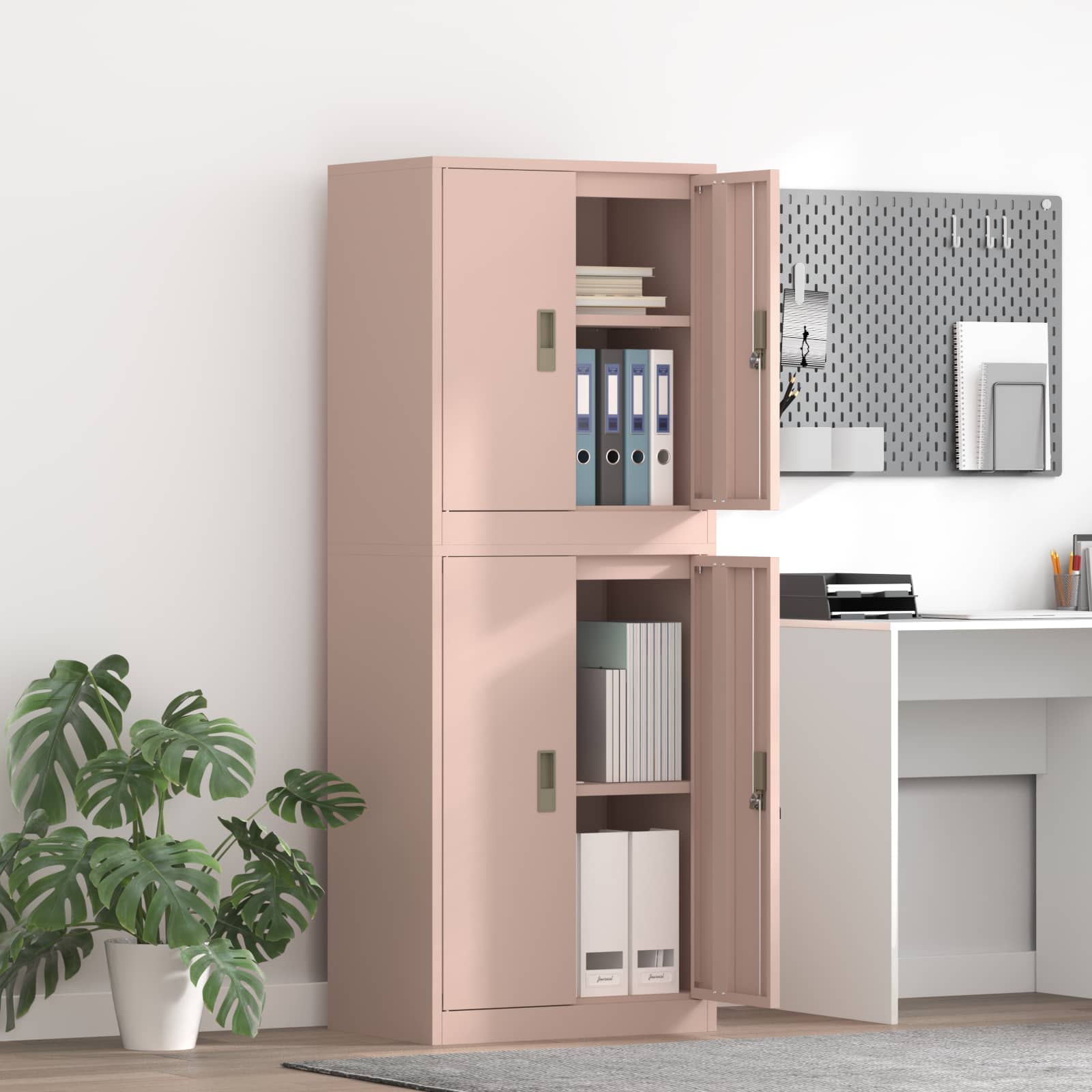 vidaXL Opbergkast 2 st Roze 90 x 40 x 160 cm Staal Vergrendelbaar