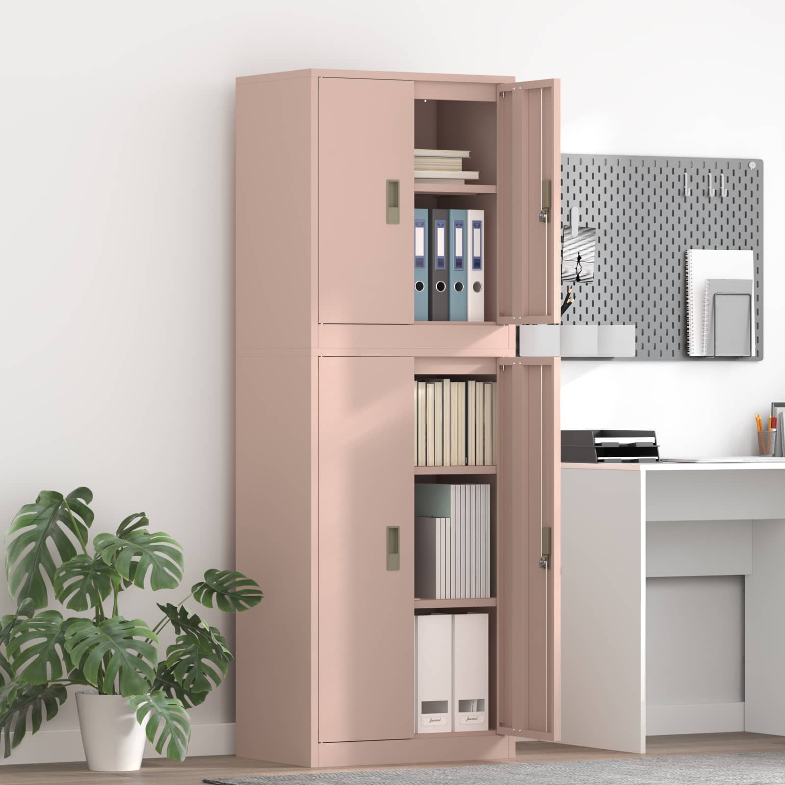 vidaXL Opbergkast 2 st Roze 90 x 40 x 160 cm Staal Vergrendelbaar