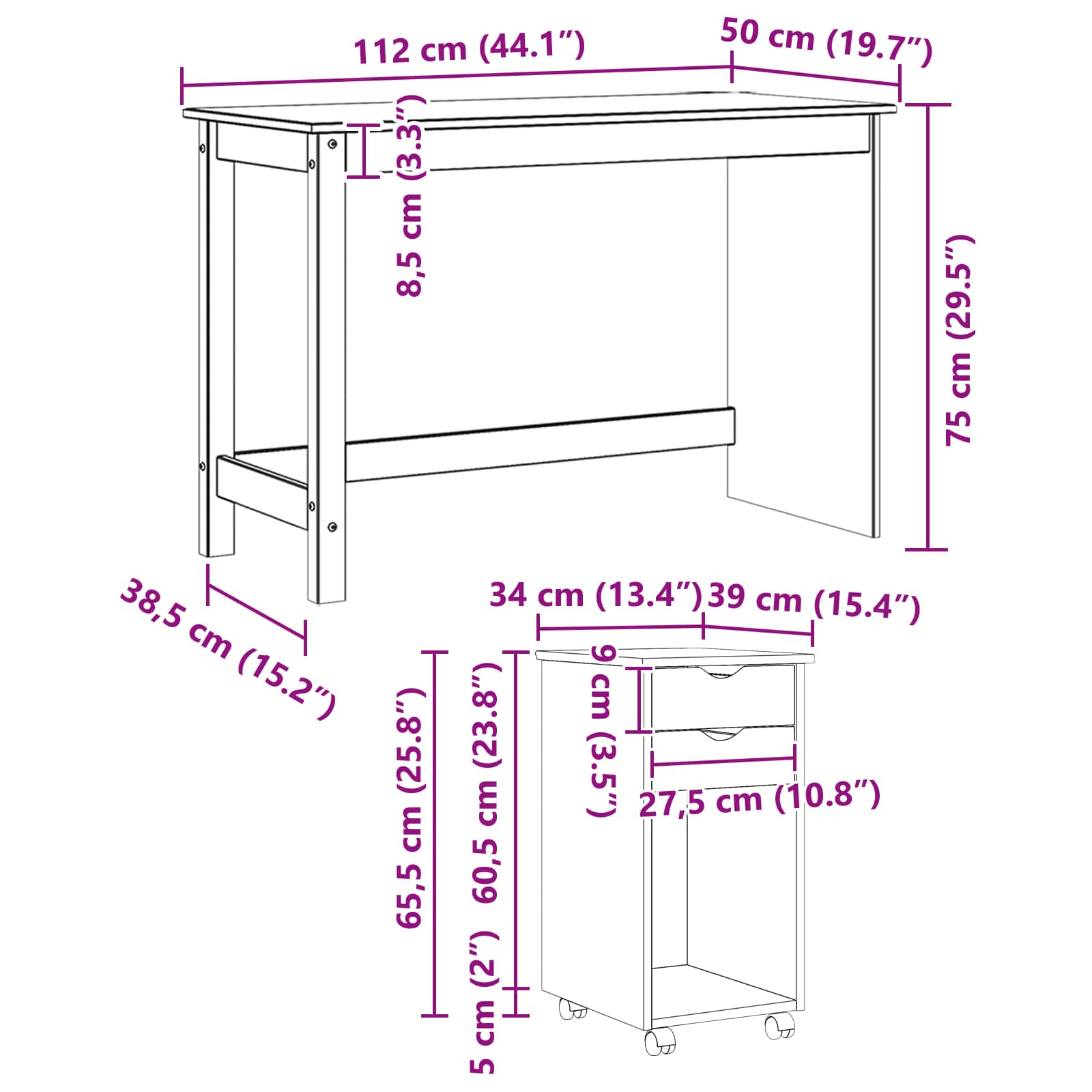 vidaXL Bureau Kas Set 2 st HoningBruin Massief grenenhout