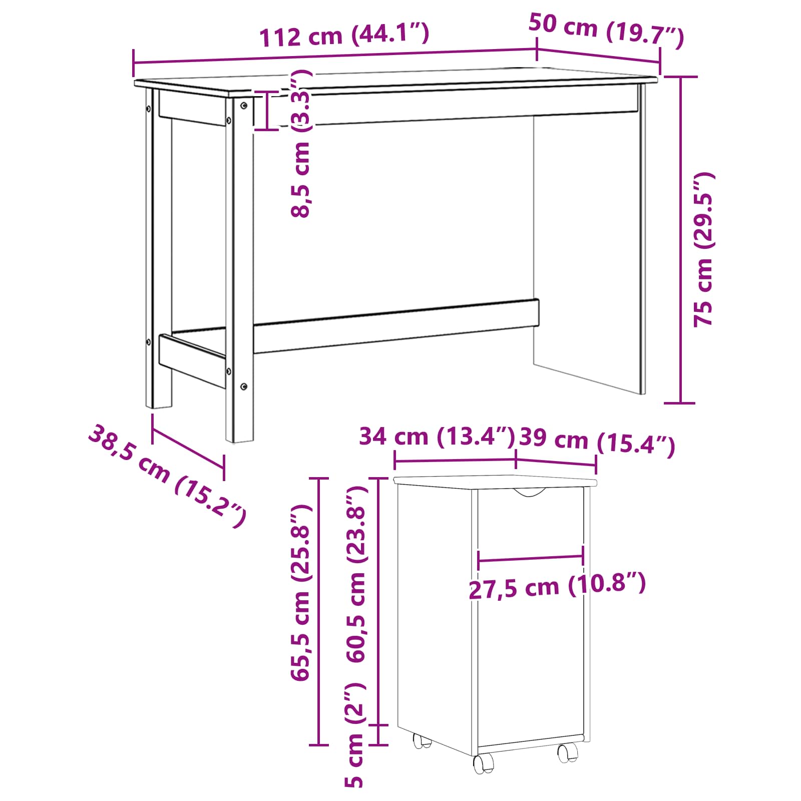 vidaXL Bureau Kas Set 2 st HoningBruin Massief grenenhout