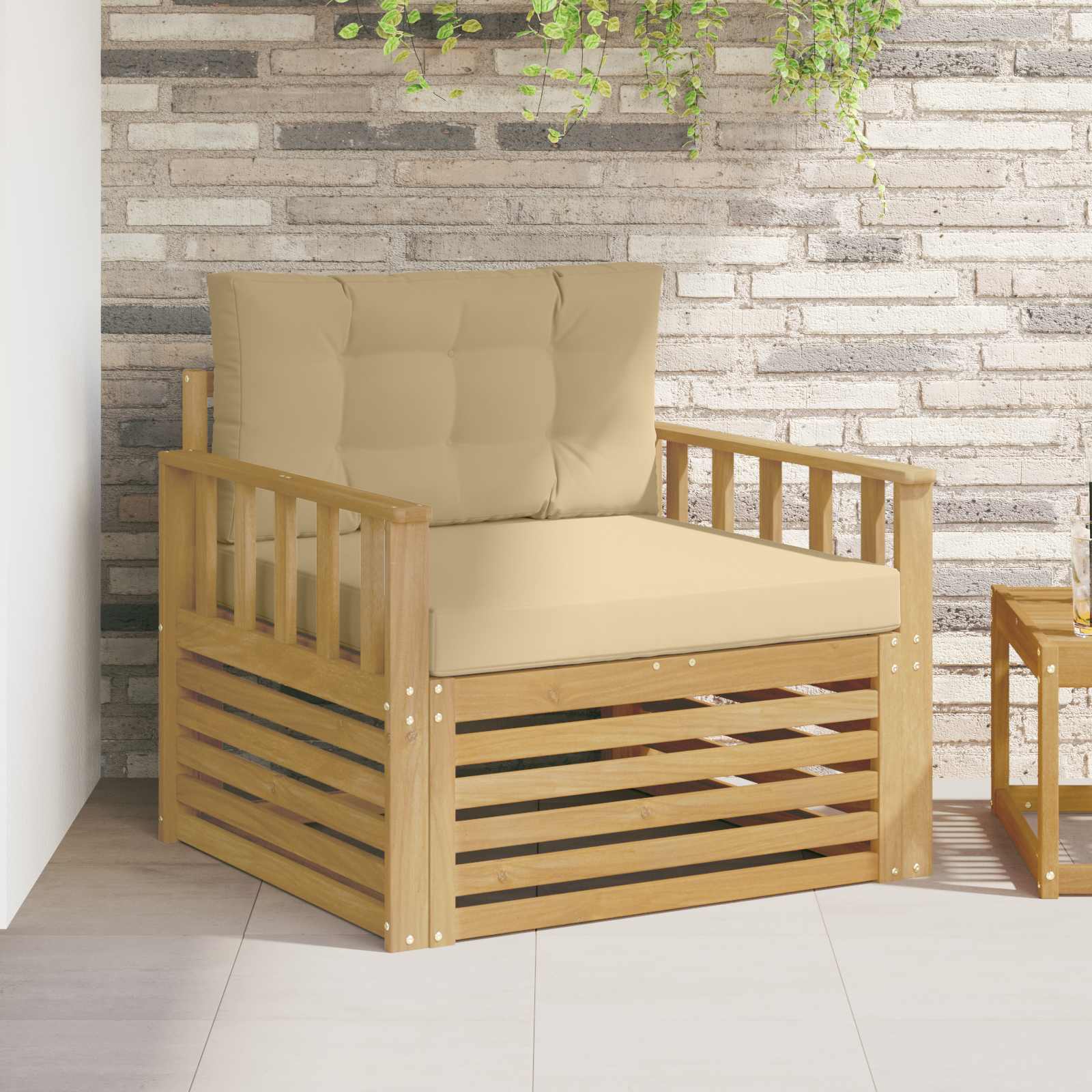 vidaXL Buiten bankenset Massief Acaciahout en Polyester Naturel