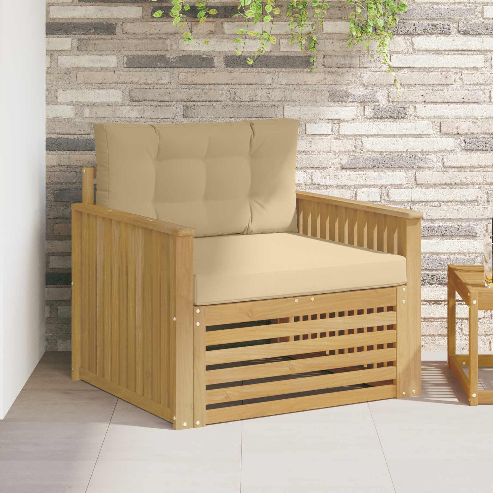 vidaXL Buiten bankenset Massief Acaciahout en Polyester Naturel