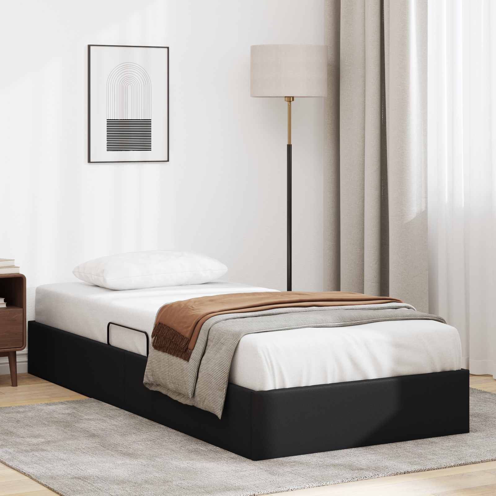 vidaXL Ottoman Bedframe met opslag Zwart 90 x 190 cm Nep Leer
