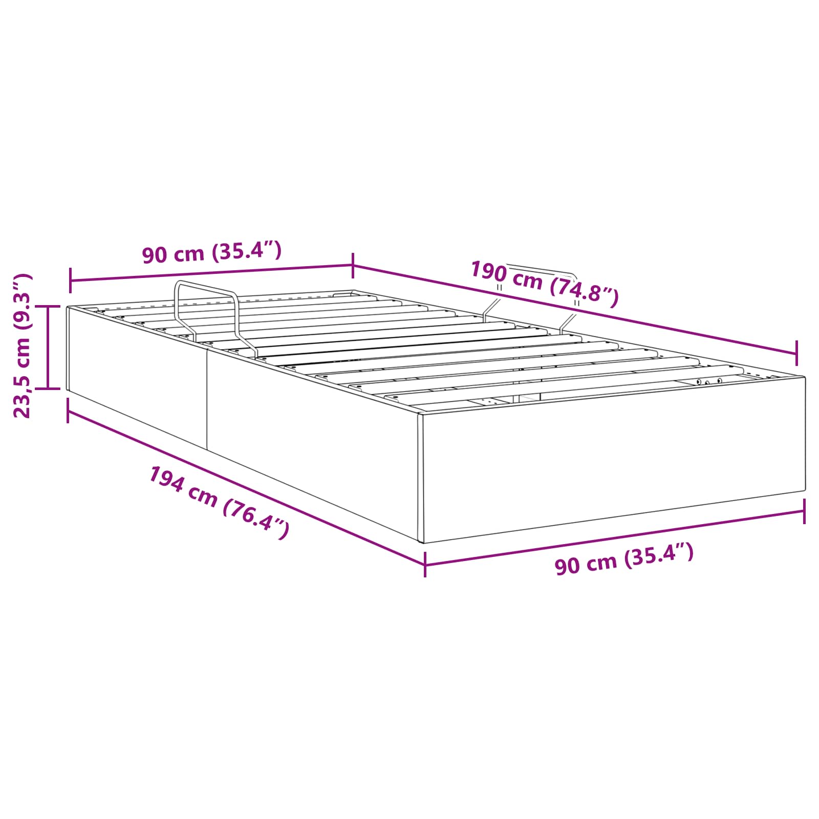vidaXL Ottoman Bedframe met opslag Zwart 90 x 190 cm Nep Leer