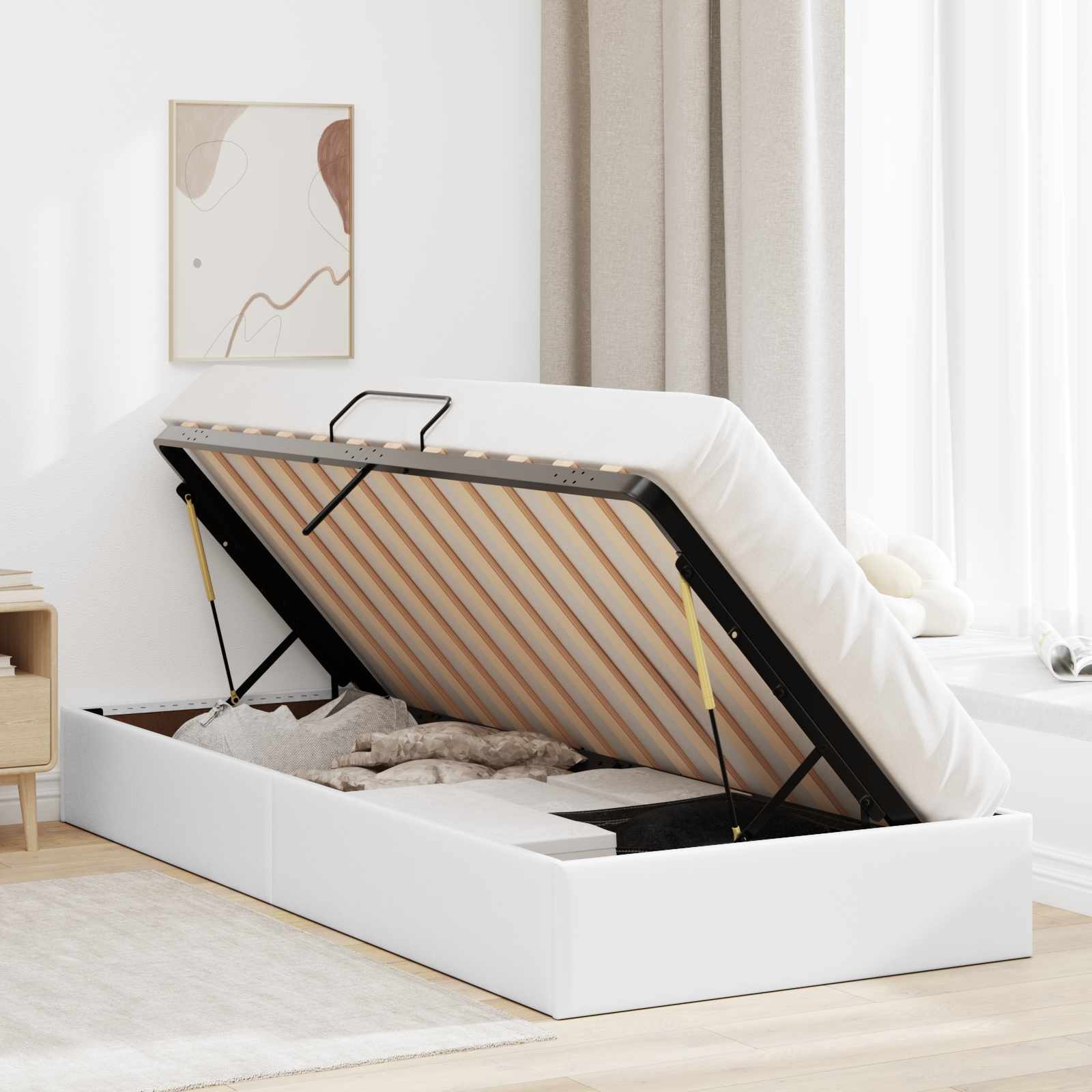 vidaXL Ottoman Bedframe met opslag Zwart 90 x 190 cm Nep Leer