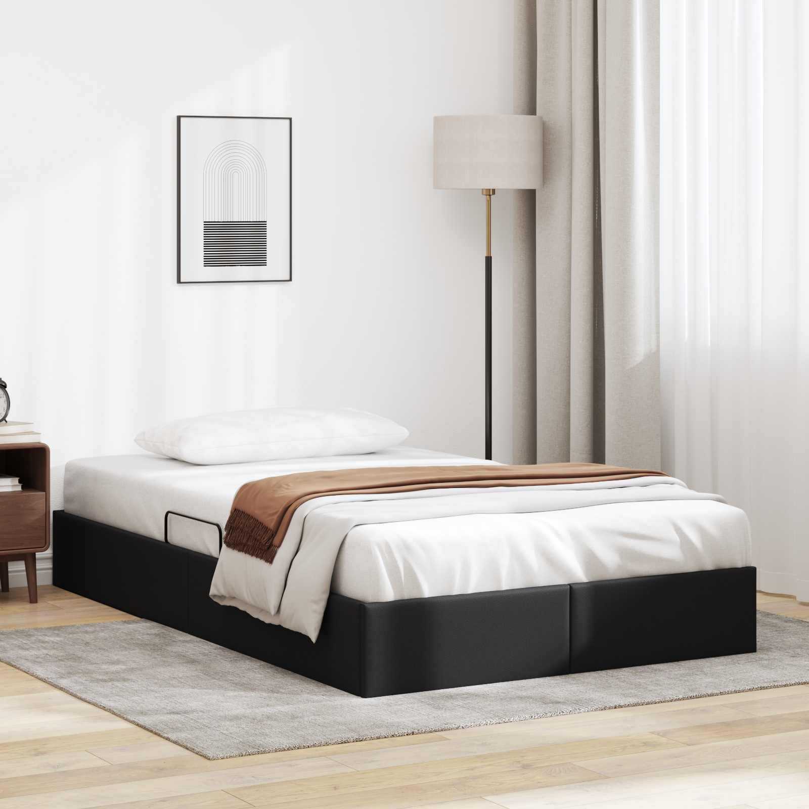 vidaXL Ottoman Bedframe met opslag Zwart 90 x 190 cm Nep Leer
